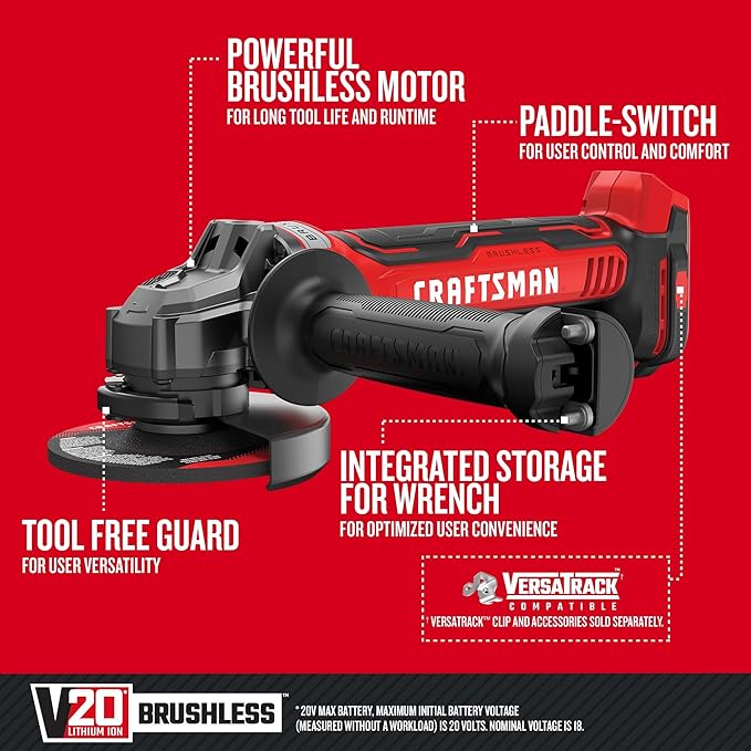 Craftsman V20 Angle Grinder, 4-1/2-Inch, Tool Only (CMCG450B)