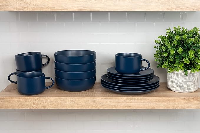 10 Strawberry Street Wazee Matte Coupe Dinnerware Set, 16 pc, Midnight Blue