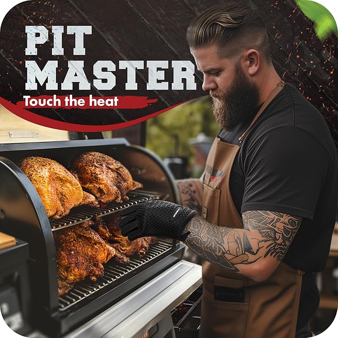 KITCHEN PERFECTION Silicone Smoker Oven Gloves -Extreme Heat Resistant BBQ Gloves -Handle Hot Food Right on Your Smoker Grill Fryer Pit|Waterproof Oven Mitts Grill Gloves |Superior Value Set+3 Bonuses