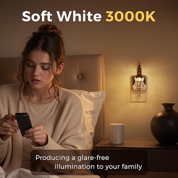L LOHAS LED Night Lights Plug into Wall, 3000K Soft White LED, Flower Night Lights with Dusk to Dawn Sensor, 0-100lm Adjustable Brightness, for Hallway Bedroom Stairway