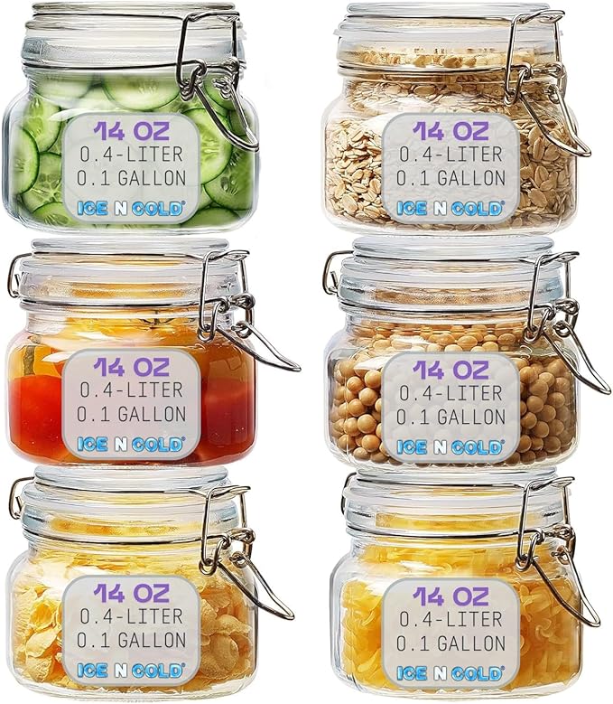Airtight Glass Storage Jars with Clamp Lid – Food Storage Containers with Rubber Gasket Seal – Pantry & Kitchen Canisters for Dry Goods, Coffee, Sugar, Pasta – 0.4L to 2.2L Sizes (6, 14oz | 0.4L)