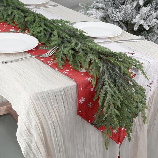 Artgar Pine Garland - 6Ft Christmas Garland - Pine Garland Realistic - Artificial Green Cedar Garlands Christmas Decorations for Home Mantel Stairs Dining Table Christmas Decor (White-Green)
