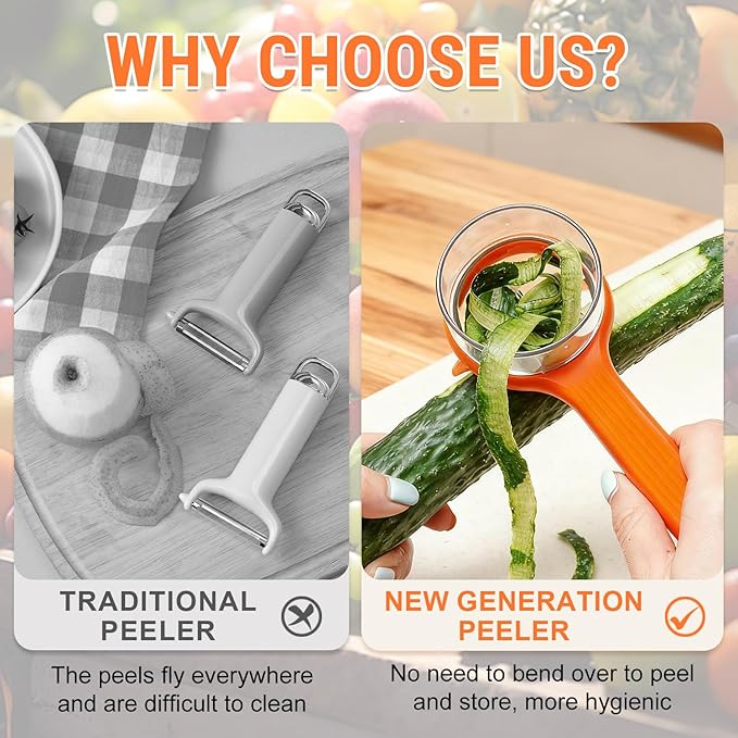 2026 New Kitchen Special Fruit Peeler with Box Storage,Stainless steel double sided storage peele with Catcher Peeler with Storage Bucket,Apple Peeler, Carrot Peeler, Orange Peeler (green)