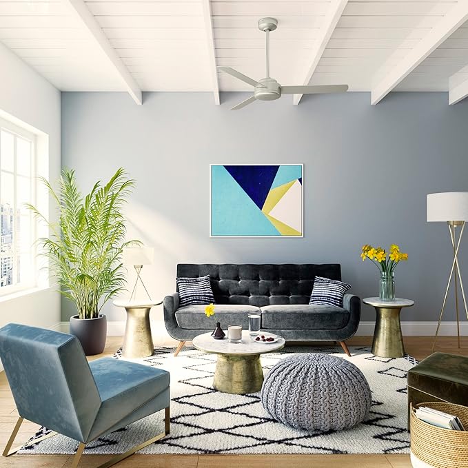 Hunter 52 inch Indoor Ceiling Fan No Light - Modern Ceiling Fan without Light, 3 Blades, Standard Mount, For Bedroom, Living Room, or Kitchen, Wall Control - Presto 50812, Matte Nickel