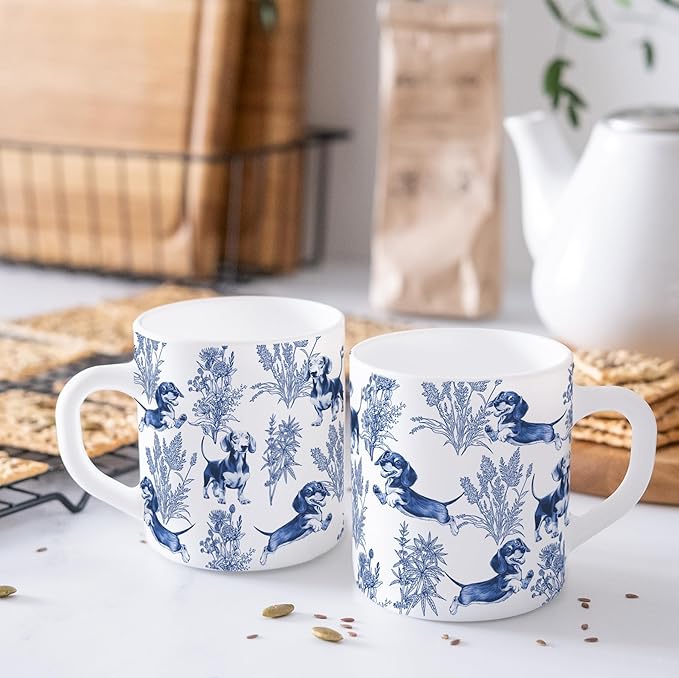 Dachshund Blue French Toile Coffee Mug, Dachshund Lover Gifts for Women, Blue Toile Coffee Cup for Weiner Mom, Dog Lovers Tea Coffee Mug Birthday Gifts for Sausage Dog Owners, 15 oz