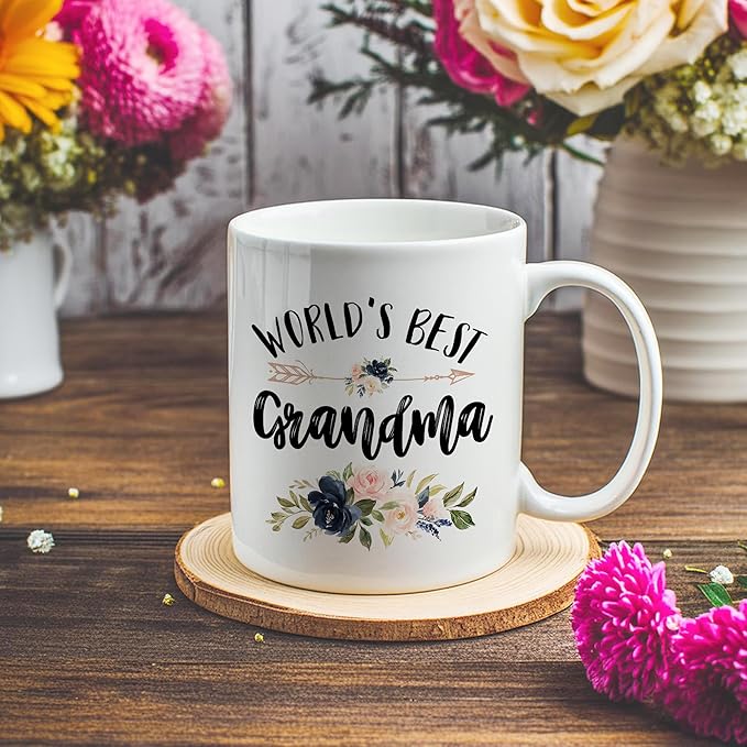 Grandma Mug - Ceramic Coffee Cup, World's Best Grandma Gift for Christmas