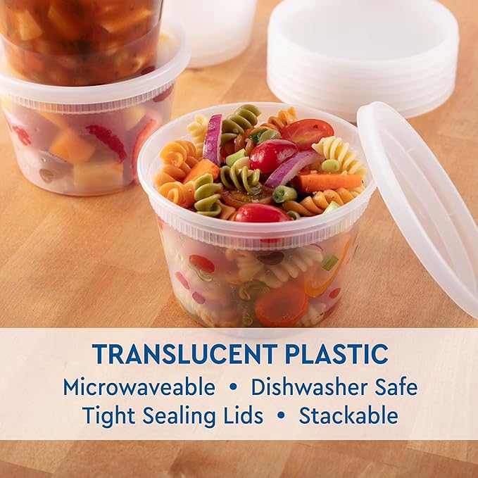 72 -Piece Deli Food Storage Containers with Lids – 32 oz, 16 oz & 8 oz Assorted Set (24 Each) – Leak-Resistant, Stackable, Reusable Meal Prep Containers for Soups, Salads, Leftovers & Snacks