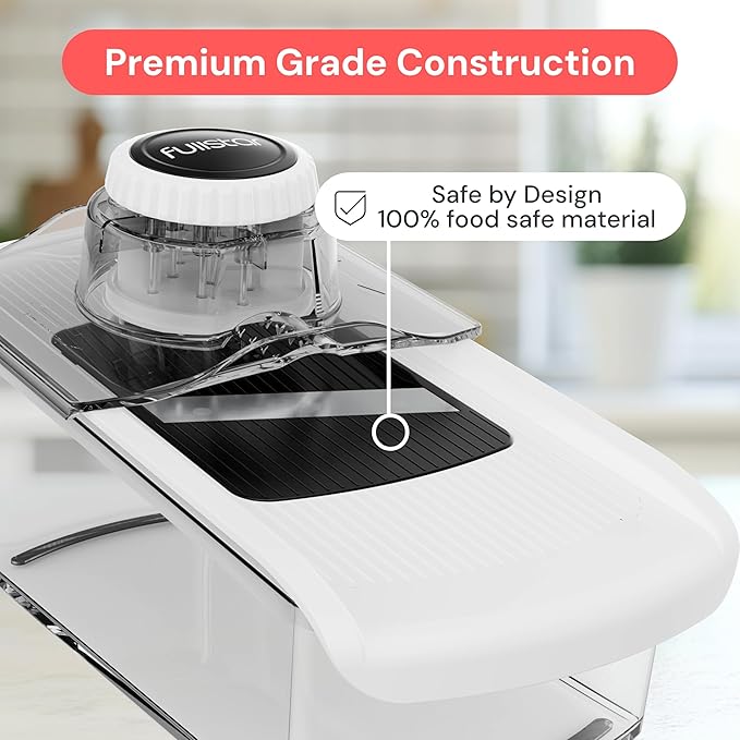 Fullstar Mandoline Slicer for Kitchen, Fruit Cutter, Cheese Grater, Cucumber Slicer, Veggie Spiralizer, Food Cutter & Kitchen Gadgets & Gifts with Safety Glove (6 in 1, Black)