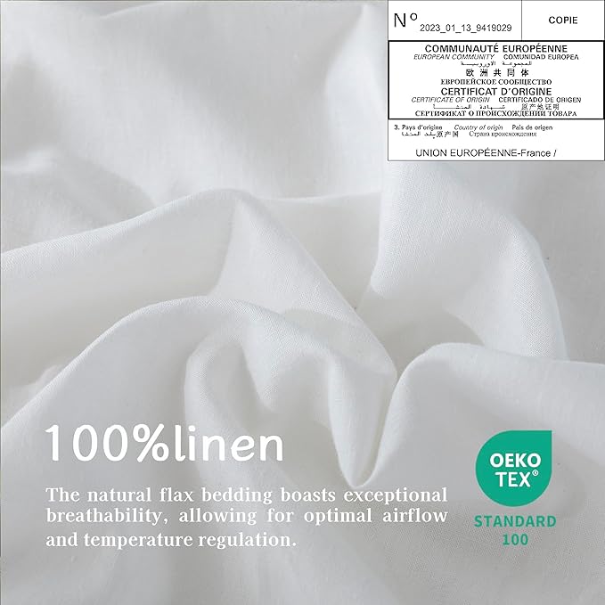 EVERLY 100% Pure Linen Duvet Cover Set Oversized King Size 120X98Inch 3pcs (1 Duvet Cover,2 Pillowcases) Soft and Breathable for All Season with Coconut Button Closure,Suitable for Hot Sleepers-White