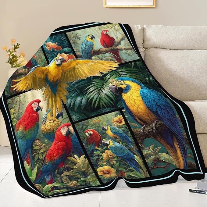 Parrot Blanket Gifts for Girls Women Boys Tropical Birds Throw Blankets Cozy Plush Fleece Botanical Flannel Fuzzy for Couch Decor 50"X40"