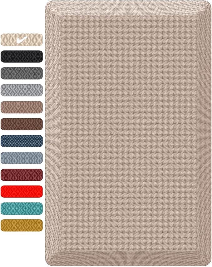 Ophanie Kitchen Mats for Floor, 3/4 inch Thick, 20x32 Anti Fatigue Christmas Cushioned Mat, Kitchen Rug, Waterproof, Comfort Ergonomic Standing Mat for Office, Home, Sink, Beige Non-Slip Ridged Bottom