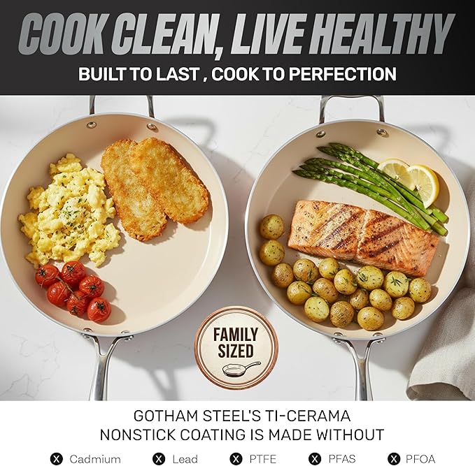 GOTHAM STEEL HAMMERED 14 Inch Non Stick Frying Pans with Lid, Extra Large Frying Pans Nonstick Cooks Family Sized Meals, Non Toxic PFOA Free, Induction Ready, Oven and Dishwasher Safe
