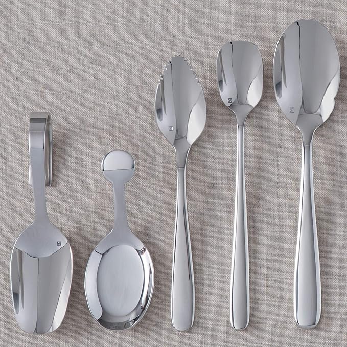 Fortessa Grand City 18/10 Stainless Steel Flatware Grapefruit Spoons, Set of 12,Silver
