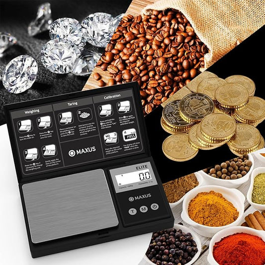 MAXUS Digital Gram Scale 1000g/0.1g, Small Food Scale with Backlit LCD, Mini Pocket Scale for Jewelry