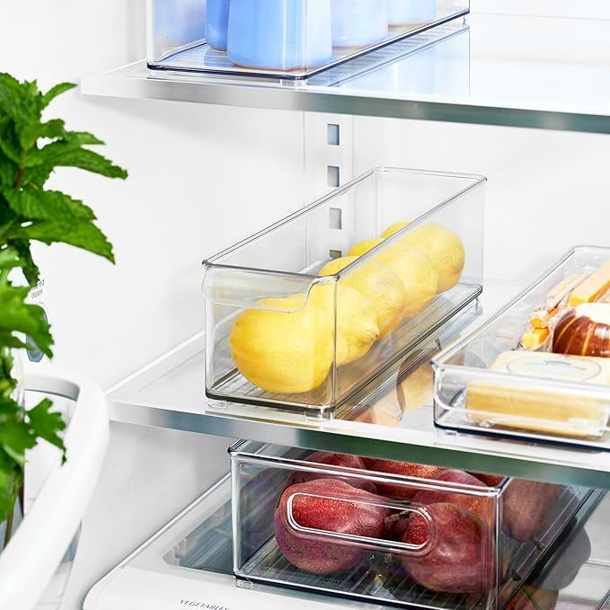 iDesign Stackable Fridge or Freezer Storage Bin with Front Handle, Set of 6, Clear, Made in the USA