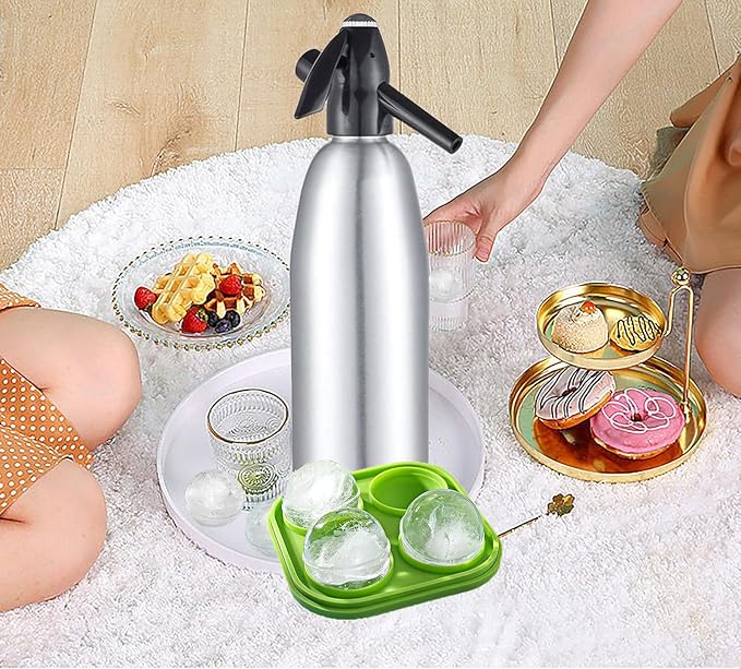 Soda Siphon Portable Sparkling Water Maker - Travel Soda Maker for Home & Outdoor, 1L Carbonating Bottle, Carbonated Water Machine for Soda Water/Cocktails, Use 8 gram CO2 Cylinders (Not Included)