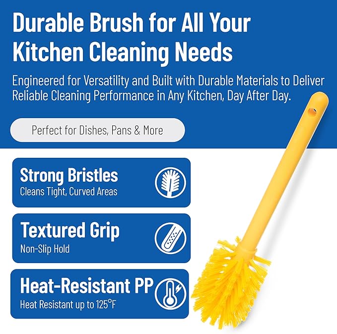 SPARTA Large Water Bottle Brush Ideal for Wide-Mouth Jars, Bottles and Tumblers, Dishwashing Tool with Handle for Home and Commercial Kitchens, Plastic, 12 Inches, Yellow