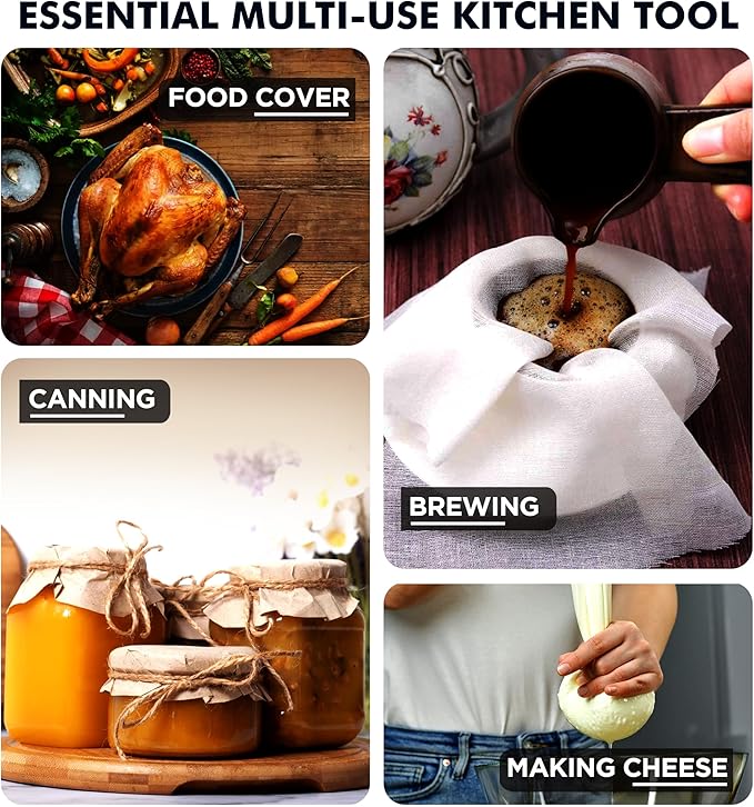 Raajsee Cheese Cloths Grade 100, 12 Sq Feet - 1.4 Sq Yards Unbleached 100% Organic Cotton Fabric - Reusable Ultra Fine Mesh Muslin Cloth - Cheesecloth For Straining Cooking,Baking,Cheese Making