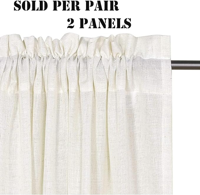 H.VERSAILTEX Natural Linen Bedroom Curtains 63 Inch Length 2 Panels Rod Pocket Light Filtering Semi Transparent Lightweight Curtain for Living Room Sand Beach Farmhouse, 52"x 63", Heathered Natural