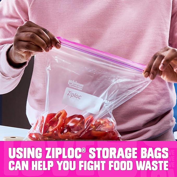 Ziploc Quart Food Storage Bags, Stand-Up Bottom, Easy to Fill, 136 Count (Packaging May Vary)