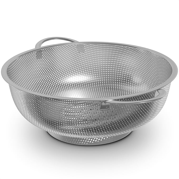 Stainless Steel Colander for Kitchen - 5Qt Rice Strainer With Handles, Perforated Design, Dishwasher Safe, Rust-Resistant - Versatile Stainless Steel Strainer for Grains, Spaghetti, Veggies & Fruits