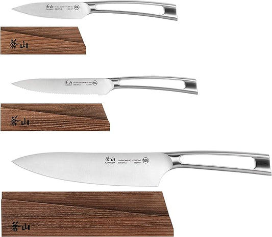 Cangshan TN1 Series 1021936 Swedish 14C28N Steel Forged 3-Piece Starter Knife Set with Wood Sheaths