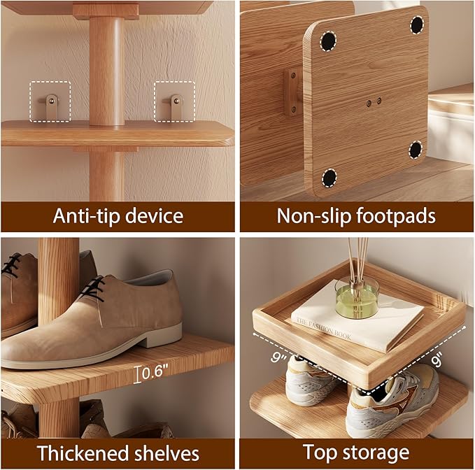 Narrow Shoe Rack for Entryway - Wood Narrow Shoe Rack with Compact Design for Small Space, 6-Tier Shoe Organizer for Entryway Hallway Bedroom Closet