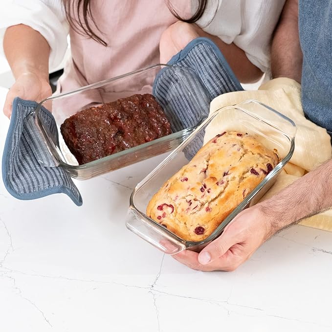 Libbey Baker’s Premium Glass Loaf Baking Dish Set of 2, Stackable Bakeware with GreatGrip Handles, Durable Glass Bread Pans
