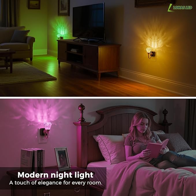L LOHAS LED Night Lights Plug into Wall -10-Color Changing RGB Floral Night Lights with Auto Sensor, 3 Brightness Levels, Rotatable Plug in Nightlight for Bedroom, Nursery, Hallway, Gift