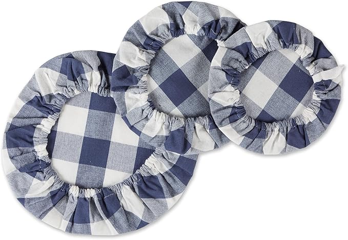 DII Reusable Cloth Bowl Cover Collection Machine Washable, Cotton with Elastic Stretch for Food Storage, 10.25"/8.25"/7.5" Diameter, Farmhouse Plaid, French Blue, 3 Piece