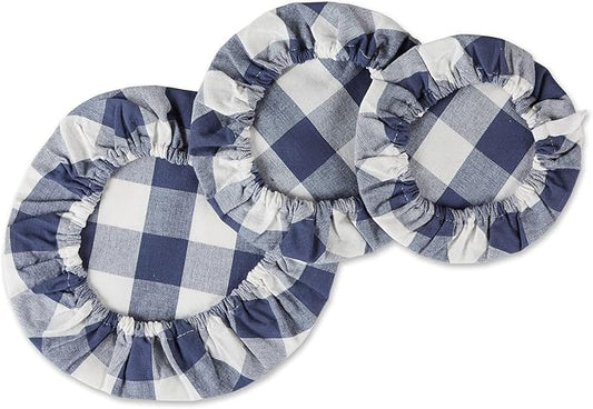 DII Reusable Cloth Bowl Cover Collection Machine Washable, Cotton with Elastic Stretch for Food Storage, 10.25"/8.25"/7.5" Diameter, Farmhouse Plaid, French Blue, 3 Piece