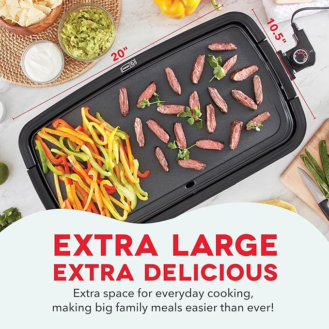 DASH Deluxe Everyday Electric Griddle with Dishwasher Safe Removable Nonstick Cooking Plate for Pancakes, Burgers, Eggs and more, Includes Drip Tray + Recipe Book, 20” x 10.5”, 1500-Watt - Navy