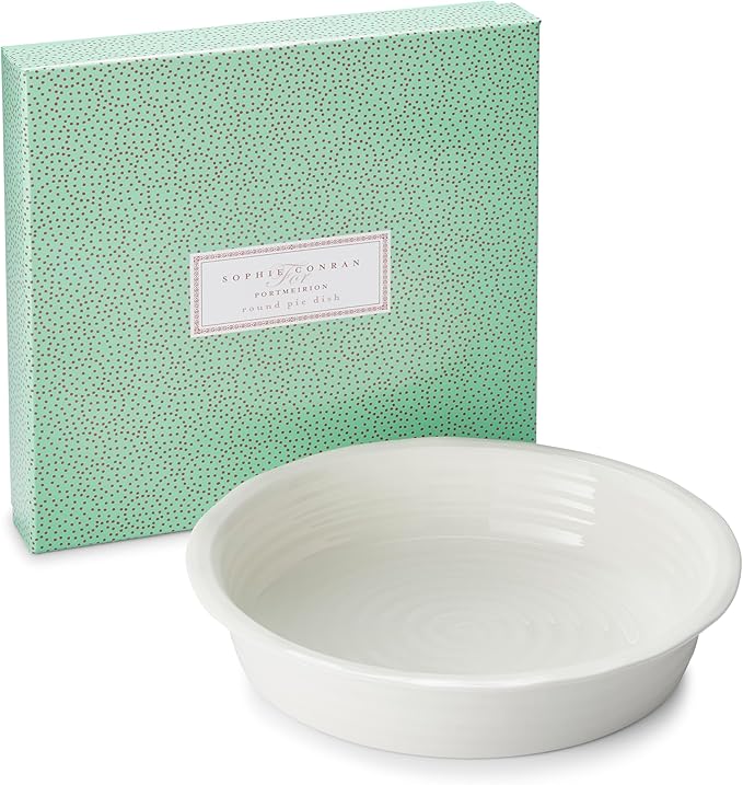 Portmeirion Sophie Conran Round Pie Dish, White Porcelain Bakeware - 10.5 Inch Oven to Table Baking Dish - Freezer, Microwave & Dishwasher Safe, Durable Serveware for Everyday Meals