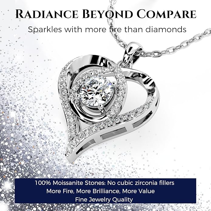 Heart Pendant Necklace for Her Moissanite Lab-Created Gem Jewelry for Women I Love You S925 Sterling Silver Gifts to Wife Girlfriend Mom Daughter Anniversary Birthday Christmas Valentines Day