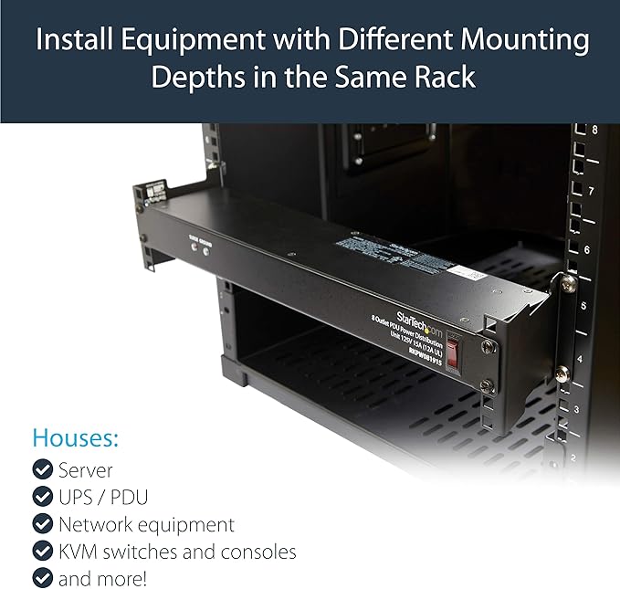 StarTech.com Server Rack Depth Extender - 2U - 4in / 10 cm - TAA Compliant - Recessed Rack Adapter - Rack Mount Adapter Kit - Network Rack Extender (RDA2U)