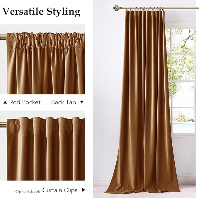 NICETOWN Bronze Fall Velvet Curtains 84 inch Length for Nursery and Kitchen, Room Darkening Heat Blocking Drapes for Bedroom, Pleat Tape with Back Tab Design Home Decoration, 52" W x 84" L, 2 Panels