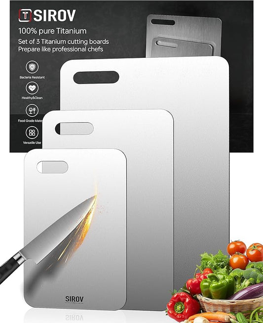 Katuchef Titanium Cutting Board for Kitchen, 100% Pure Titanium Cutting Board Food Grade,Non Toxic chopping board, Dishwasher safe, Easy to Clean(3PCS)