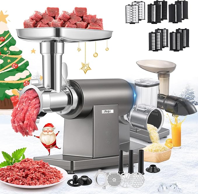 Meat Grinder Electric 3200W Meat Mincer Chopper Machine Multifunctional with Cutting Blade 3 Grinding Plates 3 Sausage Stuffers Kubbe Kit Juicer Cheese Grater Veggie Shredder