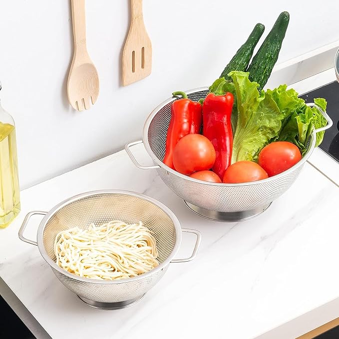 Kaishun Colander Stainless Steel 5-Quart, Kitchen Strainer for Pasta, Fruits Vegetables, Dishwasher Safe
