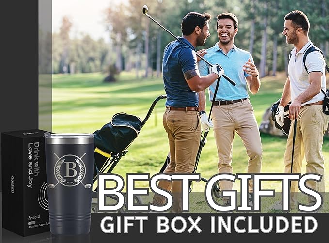 Onebttl Golf Gifts for Men with Initial for Golfer & Golf Lovers, 20oz Travel Mug, Perfect Gifts for Men, Birthday, Christmas - B