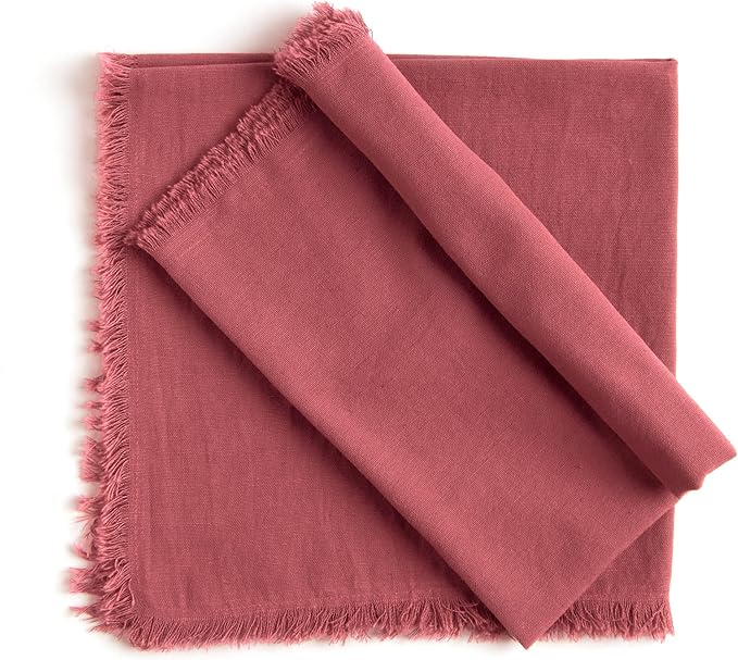ACCENTHOME Blush Cotton Linen Napkin Set of 12 18x18 inch Dinner Napkins - Washable Soft Premium Hotel Quality Reusable Hemmed Edges Napkins Perfect Table Linens for Family Dinners, Weddings