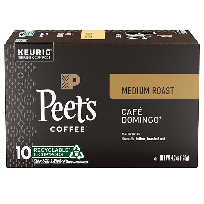 Peet's Coffee, Medium Roast Keurig K-Cup Pods - Cafe Domingo 10 Count (1 Box of 10 Pods)
