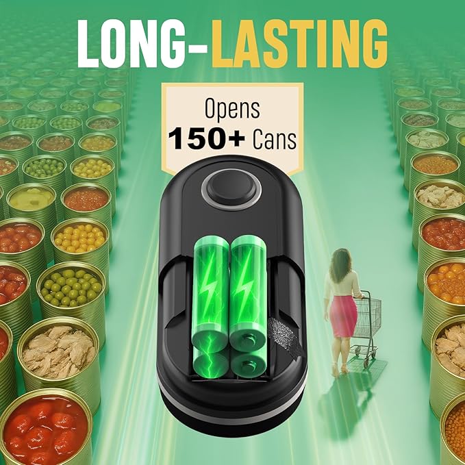 Handsfree One Touch Electric Can Opener Easy and Fast Flex Side Cut All Can Sizes, Automatic Handheld Battery Operated Kitchen Gadget Gift with Smooth Edge Safety for Seniors & Arthritis