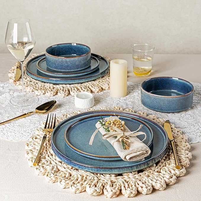 AmorArc Ceramic Dinnerware Sets, Handmade Reactive Glaze Stoneware Plates and Bowls Sets,Highly Chip and Crack Resistant | Dishwasher & Microwave Safe Dishes Set, Service for 8 (24pc)