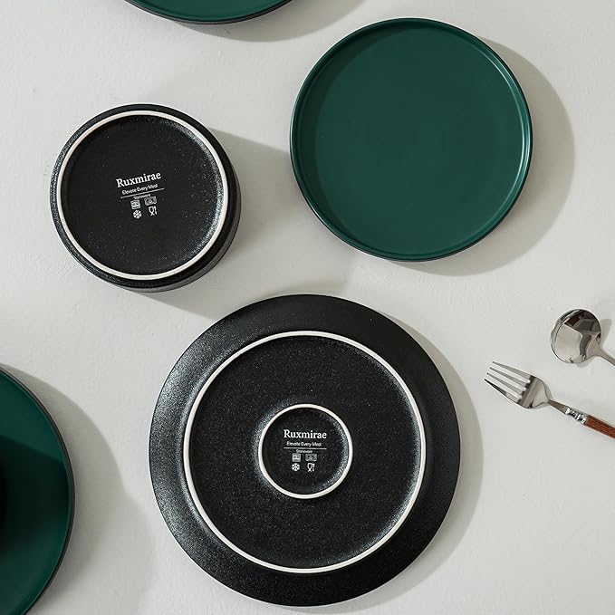 Stoneware Dinner Plates Set of 4, 10.25 Inch Plates for Steak, Pasta, Ceramic Plates Sets, Microwave Safe, Dishwasher Safe, Versatile for All Seasons, Matte Green