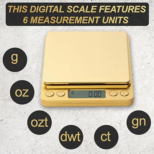 Street Kingz Gold Digital Jewelry Scale - 500g High Precision Food Scale with Multi-Unit Conversion & Piece Counting - Portable Small Digital Scale, Includes 2 Weighing Bowls