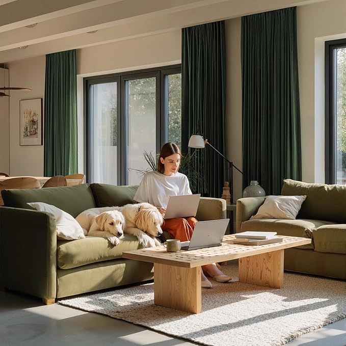 NICETOWN Olive Green Velvet Blackout Curtains 84" Long, 52" Wide - Thermal Insulated Room Darkening Drapes with Rod Pocket/Back Tab/Shower Hook Hanging Options for Bedroom Privacy (2 Panels)