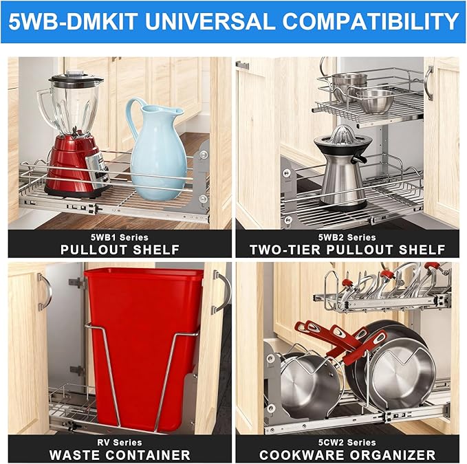 5WB-DMKIT Cabinet Door Hinge Mount Kit, 6-Way Adjustable Heavy Duty Metal Brackets for Cabinet Organizers, Pullout Shelves, Trash Cans, RV Cabinets - Complete Installation Hardware Included, Silver