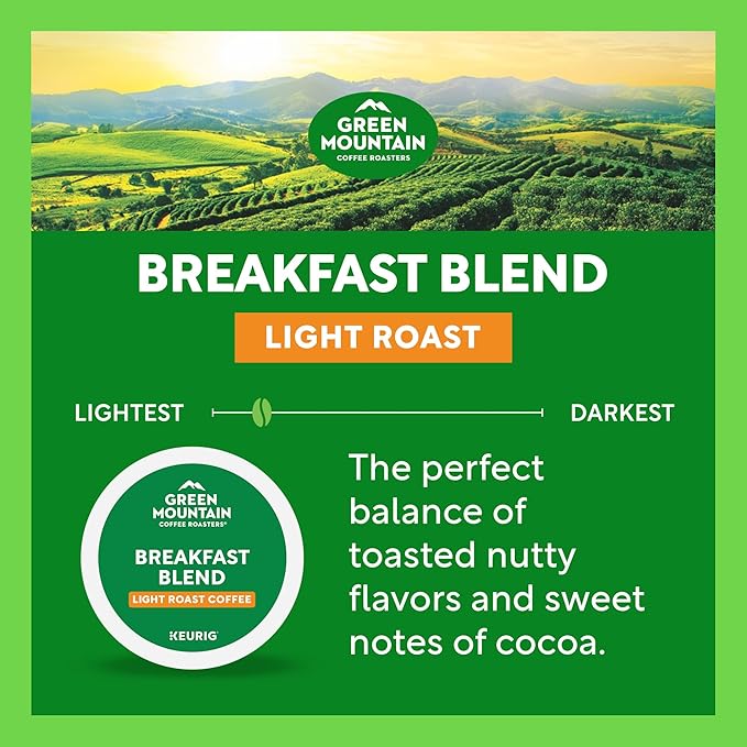 Green Mountain Coffee Roasters Breakfast Blend Single-Serve Keurig K-Cup Pods, Light Roast Coffee, 48 Count