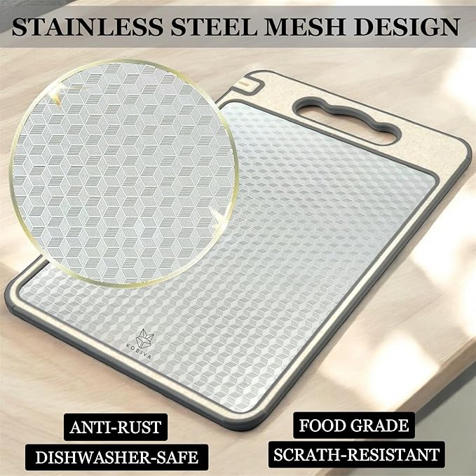 304 Stainless Steel Cutting Board 14.5x11 with Built-in Knife Sharpener | Safe Meat Chopping Board for Kitchen. Dishwasher Safe with Juice Groove, Non-Slip Feet, Durable & Rust-Resistant